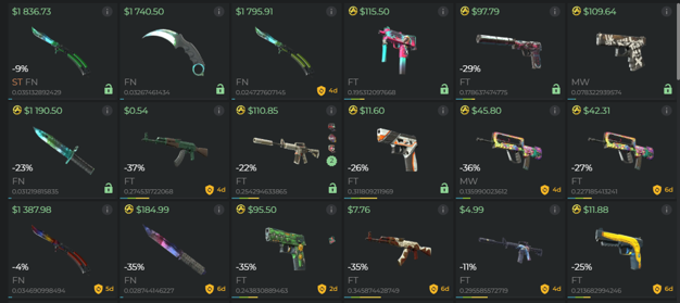 CS:GO skins marketplace showing tradeable in-game items with real-world value